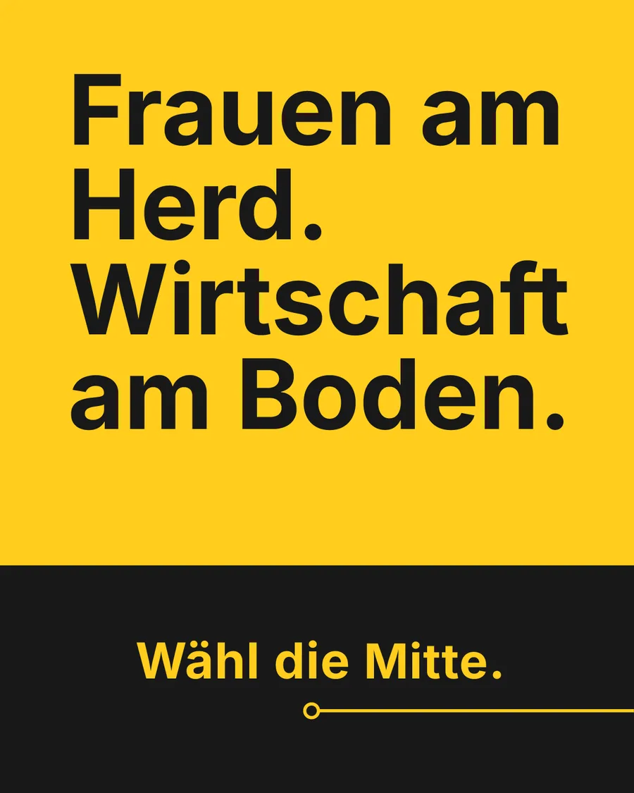 Kampagnenmotiv „Frauen am Herd. Wirtschaft am Boden.“ — wähldiemitte.de